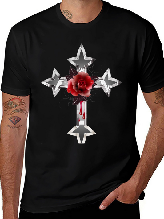 Gothic Rose Cross Graphic Tee