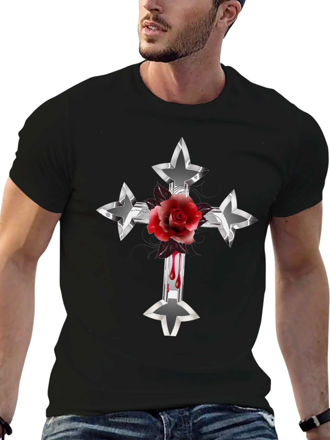 Gothic Rose Cross Graphic Tee