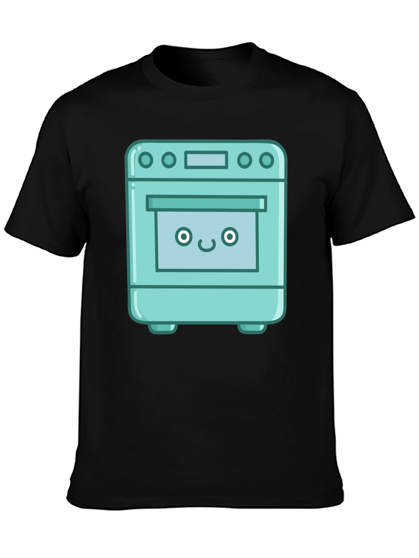 Cute Oven Cartoon Graphic T-Shirt - Black