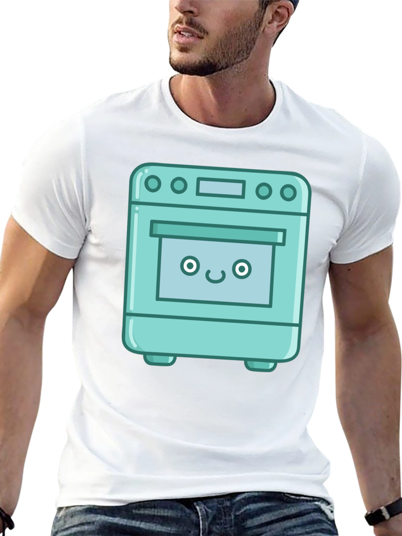 Cute Oven Cartoon Graphic T-Shirt - Black