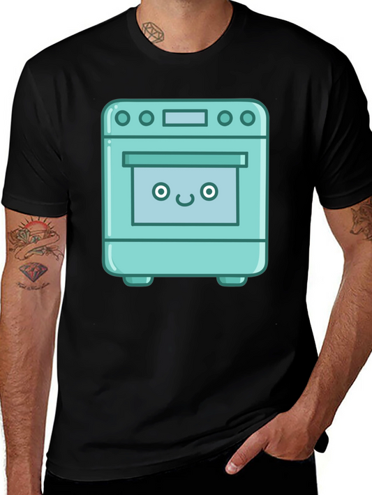 Cute Oven Cartoon Graphic T-Shirt - Black