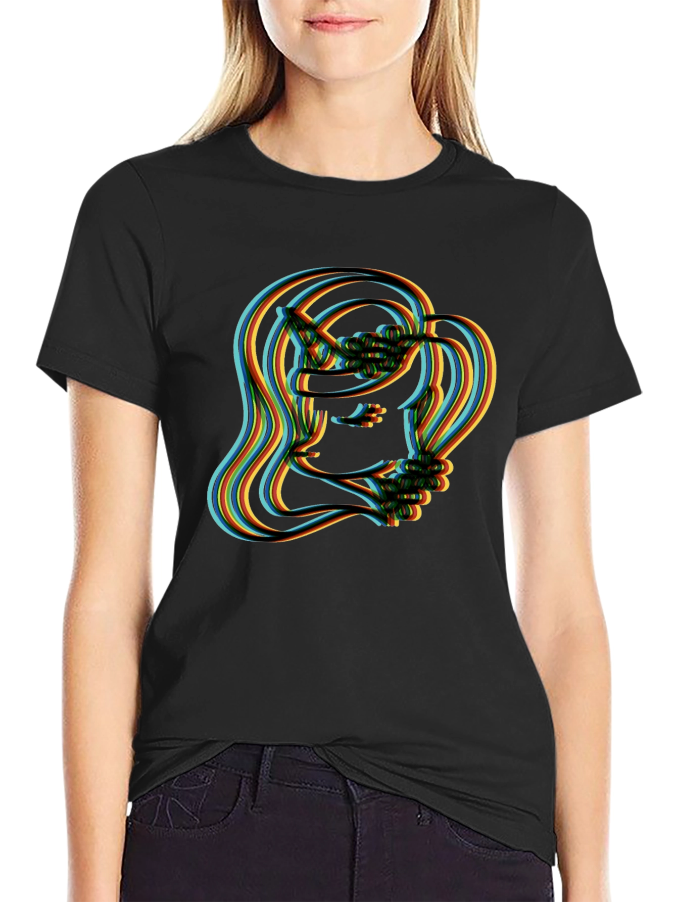 Retro Illusion Graphic T-Shirt - Stylish Crew Neck Top