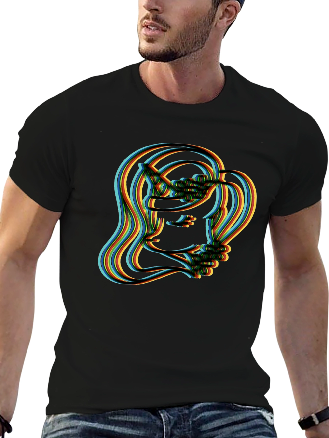 Retro Illusion Graphic T-Shirt - Stylish Crew Neck Top