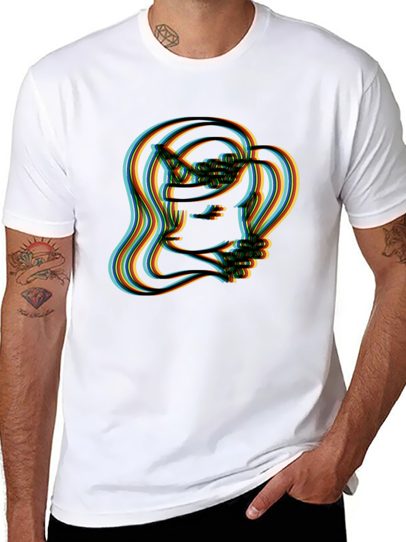 Retro Illusion Graphic T-Shirt - Stylish Crew Neck Top