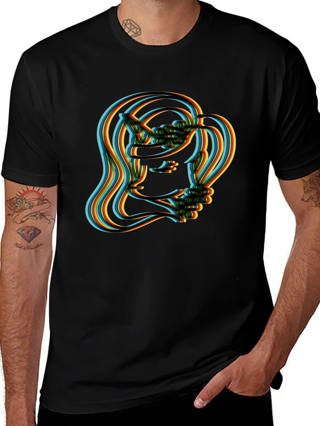 Retro Illusion Graphic T-Shirt - Stylish Crew Neck Top