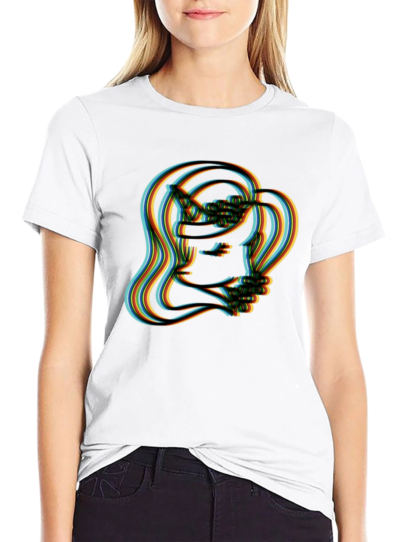 Retro Illusion Graphic T-Shirt - Stylish Crew Neck Top