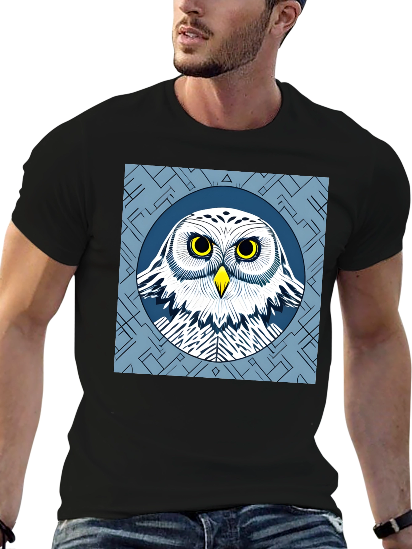 Owl Graphic Tee - Stylish Mens Black T-Shirt