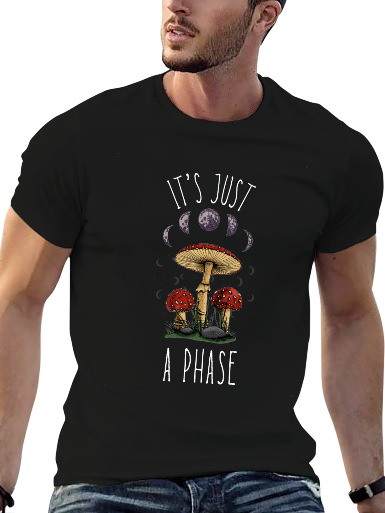 Mushroom Moon Phase Graphic T-Shirt