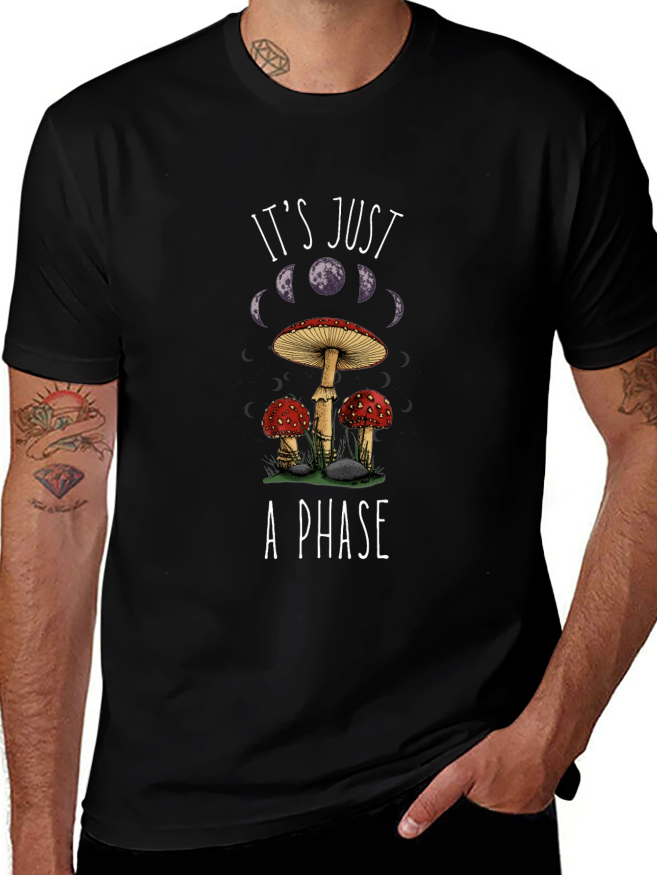 Mushroom Moon Phase Graphic T-Shirt