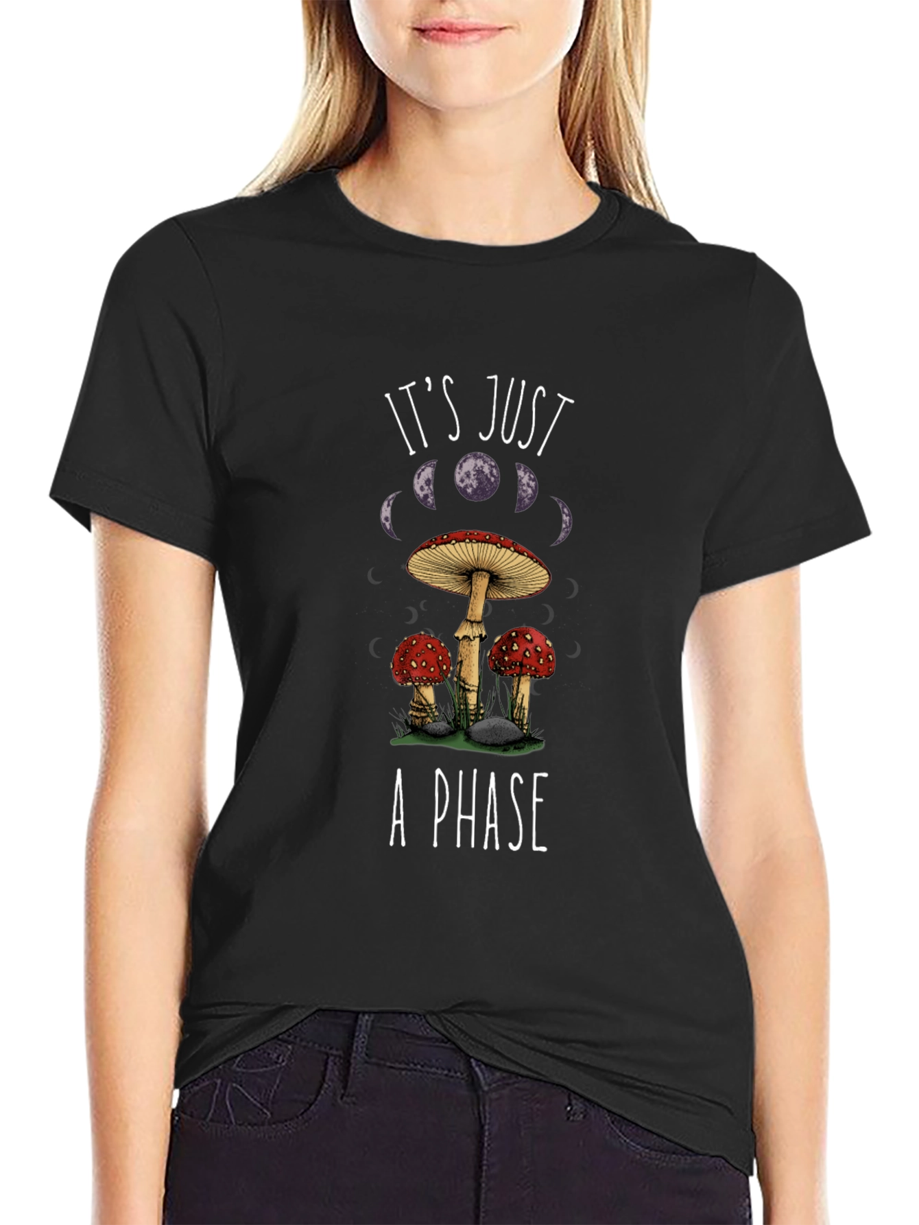 Mushroom Moon Phase Graphic T-Shirt