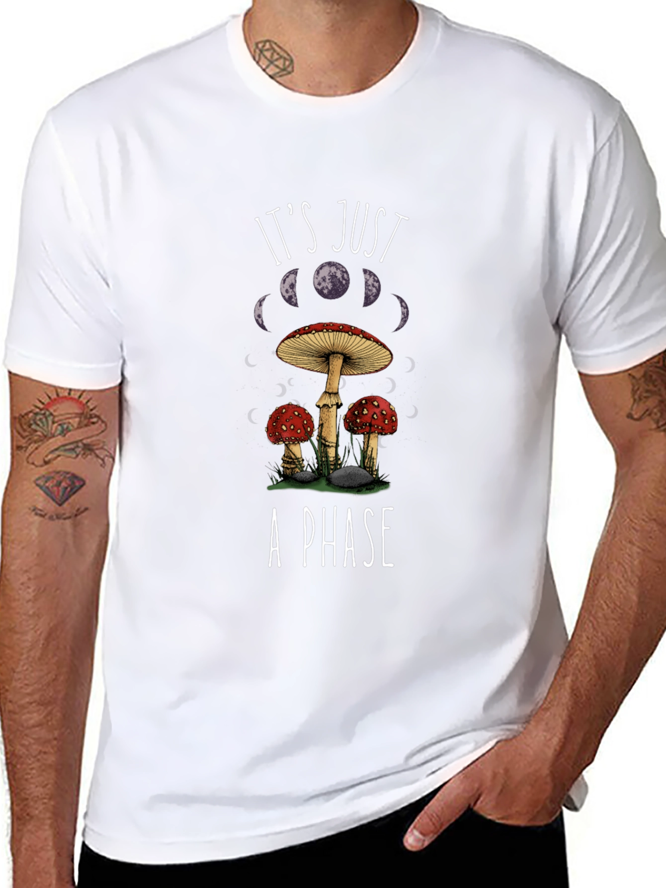 Mushroom Moon Phase Graphic T-Shirt