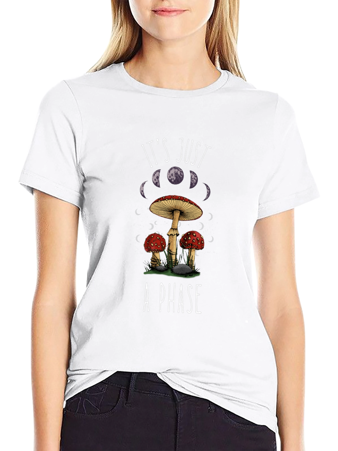 Mushroom Moon Phase Graphic T-Shirt