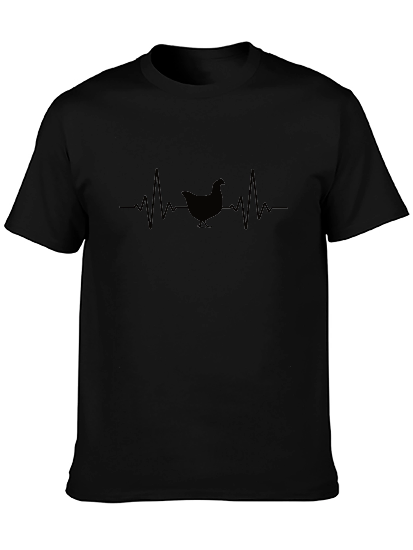 Chicken Heartbeat T-Shirt - Black Crew Neck