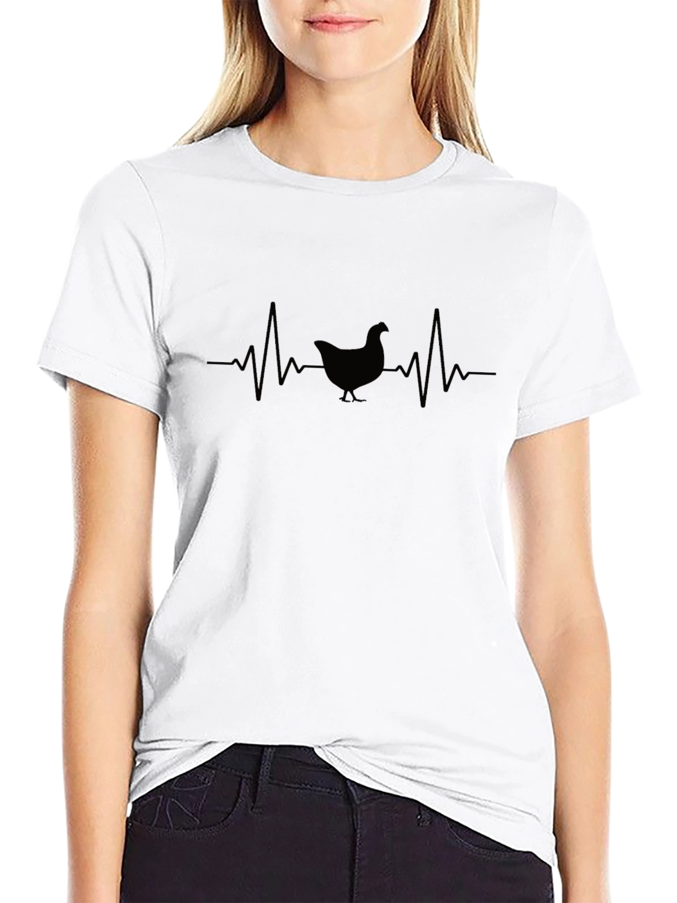 Chicken Heartbeat T-Shirt - Black Crew Neck