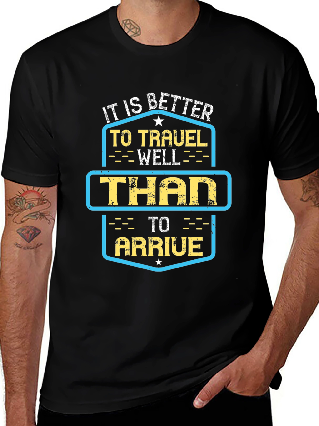 Travel Well Graphic Tee - Black Cotton T-Shirt