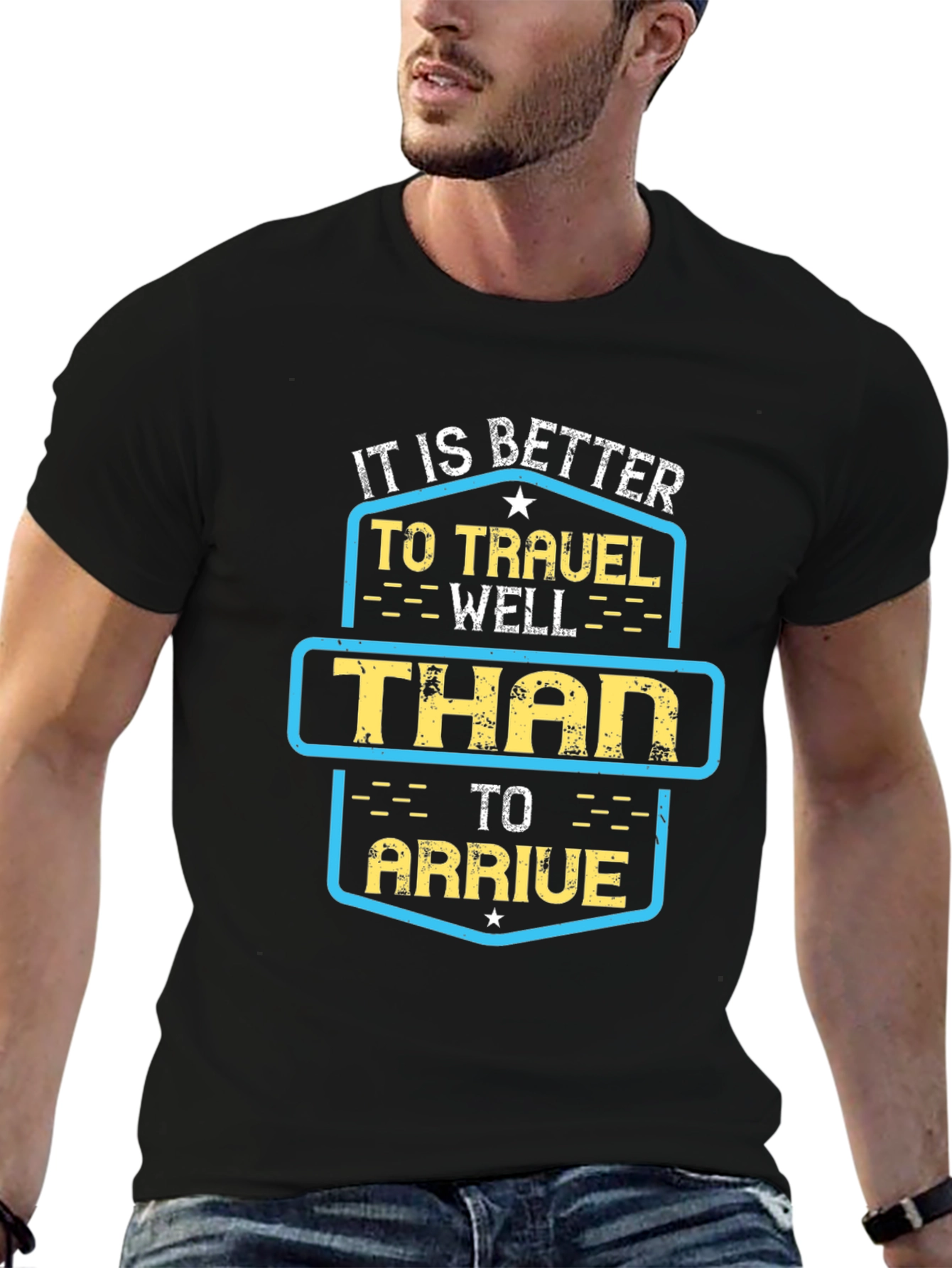 Travel Well Graphic Tee - Black Cotton T-Shirt