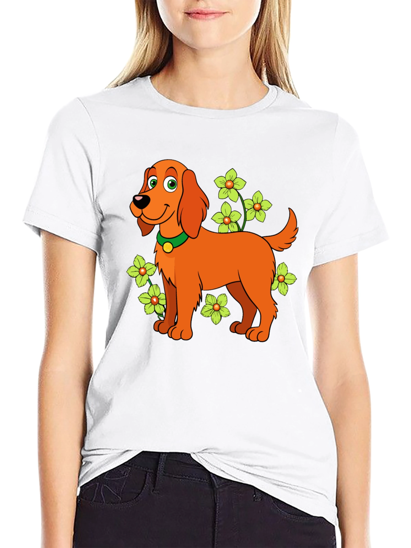 Dog with Flowers Graphic Tee