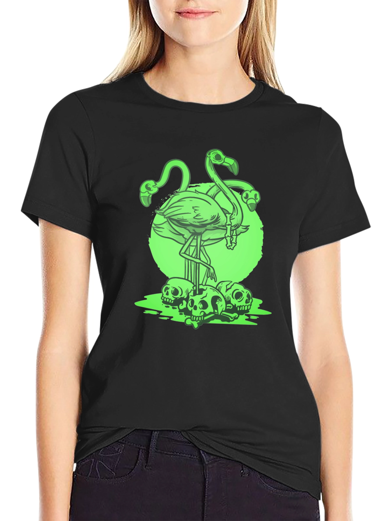 Flamingo Skull Graphic Tee - Mens Black T-Shirt