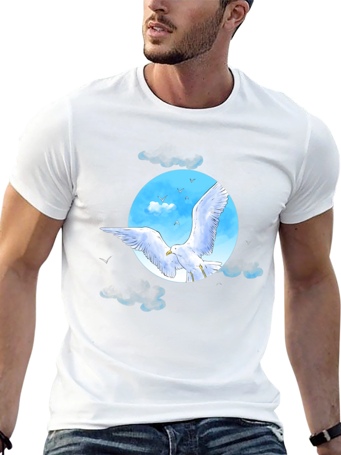 Seagull Sky Graphic Tee - Black Cotton Blend