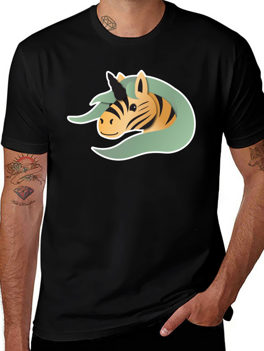 Unicorn Zebra Graphic Tee - Black Cotton T-Shirt