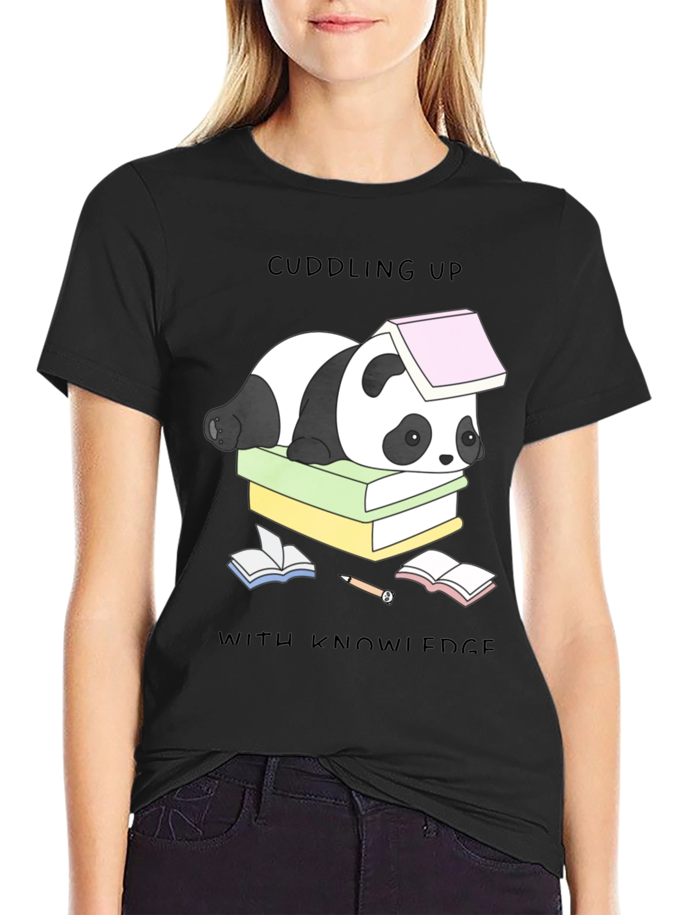 Cuddling Up With Knowledge Panda T-Shirt