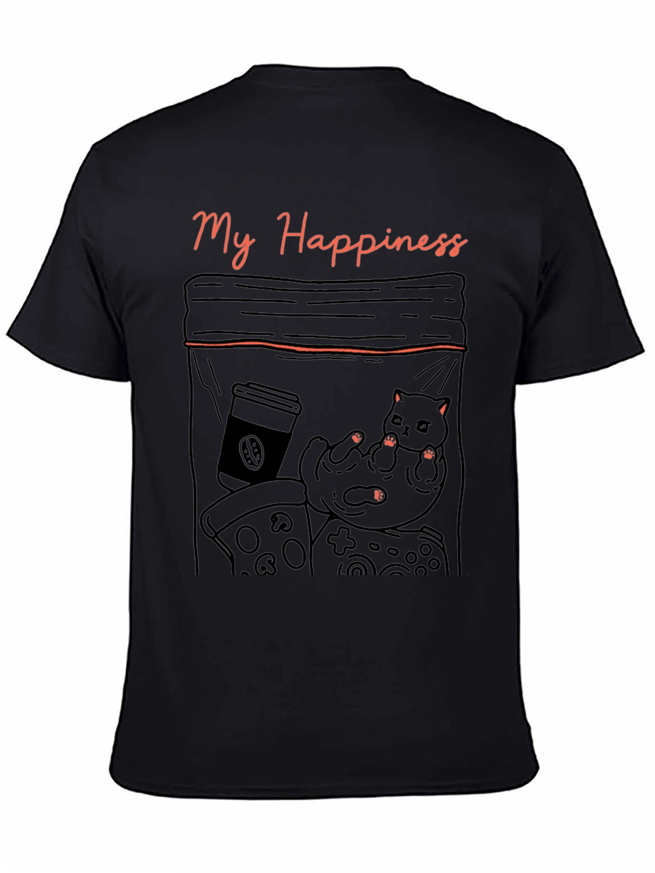 My Happiness T-Shirt: Cat Coffee Pizza and Gaming!
