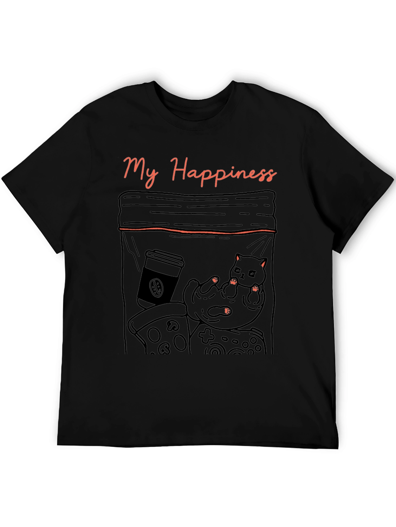 My Happiness T-Shirt: Cat Coffee Pizza and Gaming!