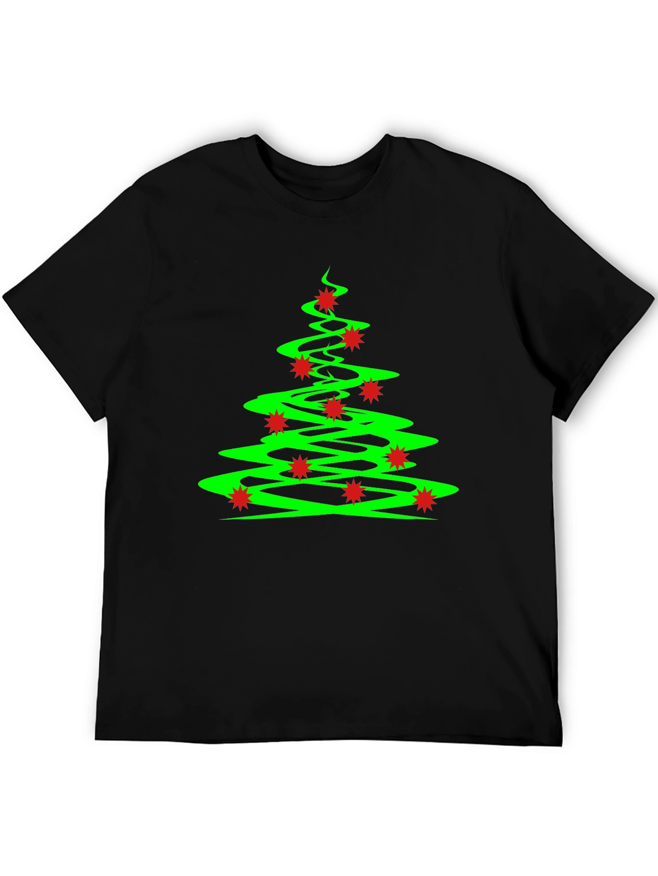 Festive Christmas Tree Graphic Tee - Black Cotton