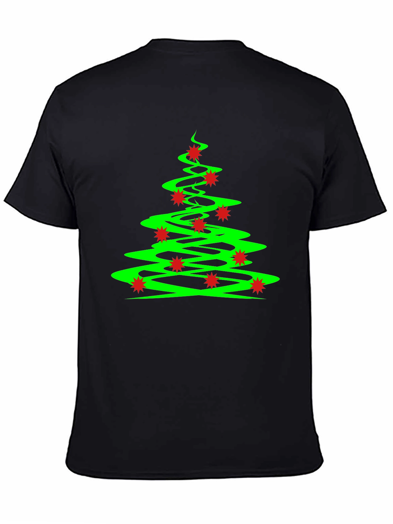 Festive Christmas Tree Graphic Tee - Black Cotton