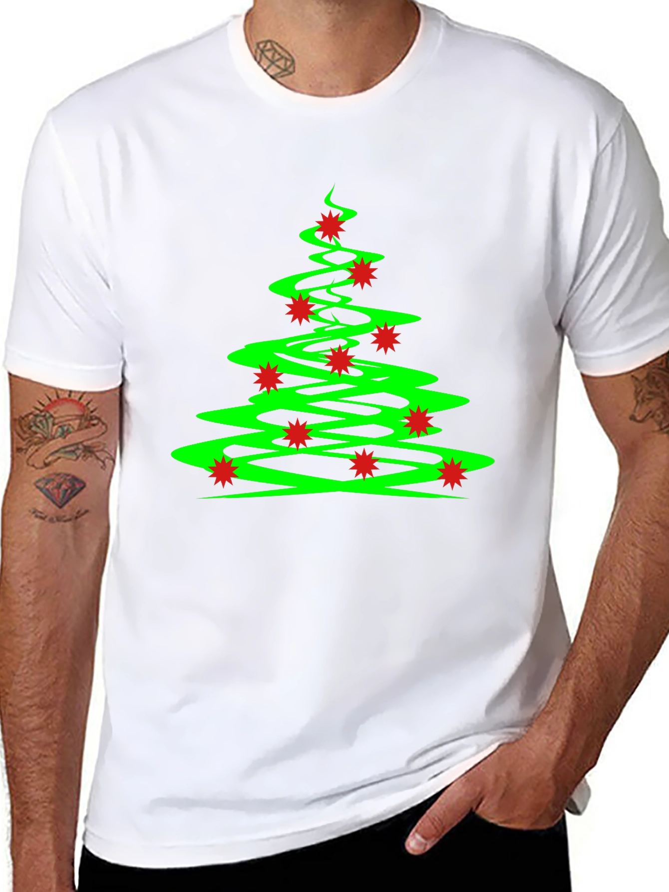 Festive Christmas Tree Graphic Tee - Black Cotton