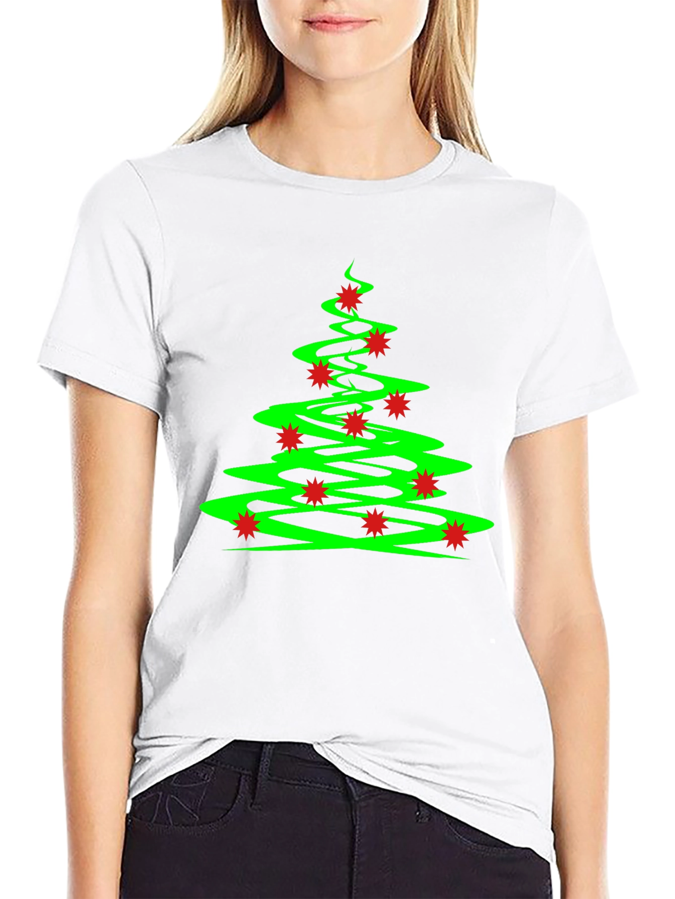 Festive Christmas Tree Graphic Tee - Black Cotton