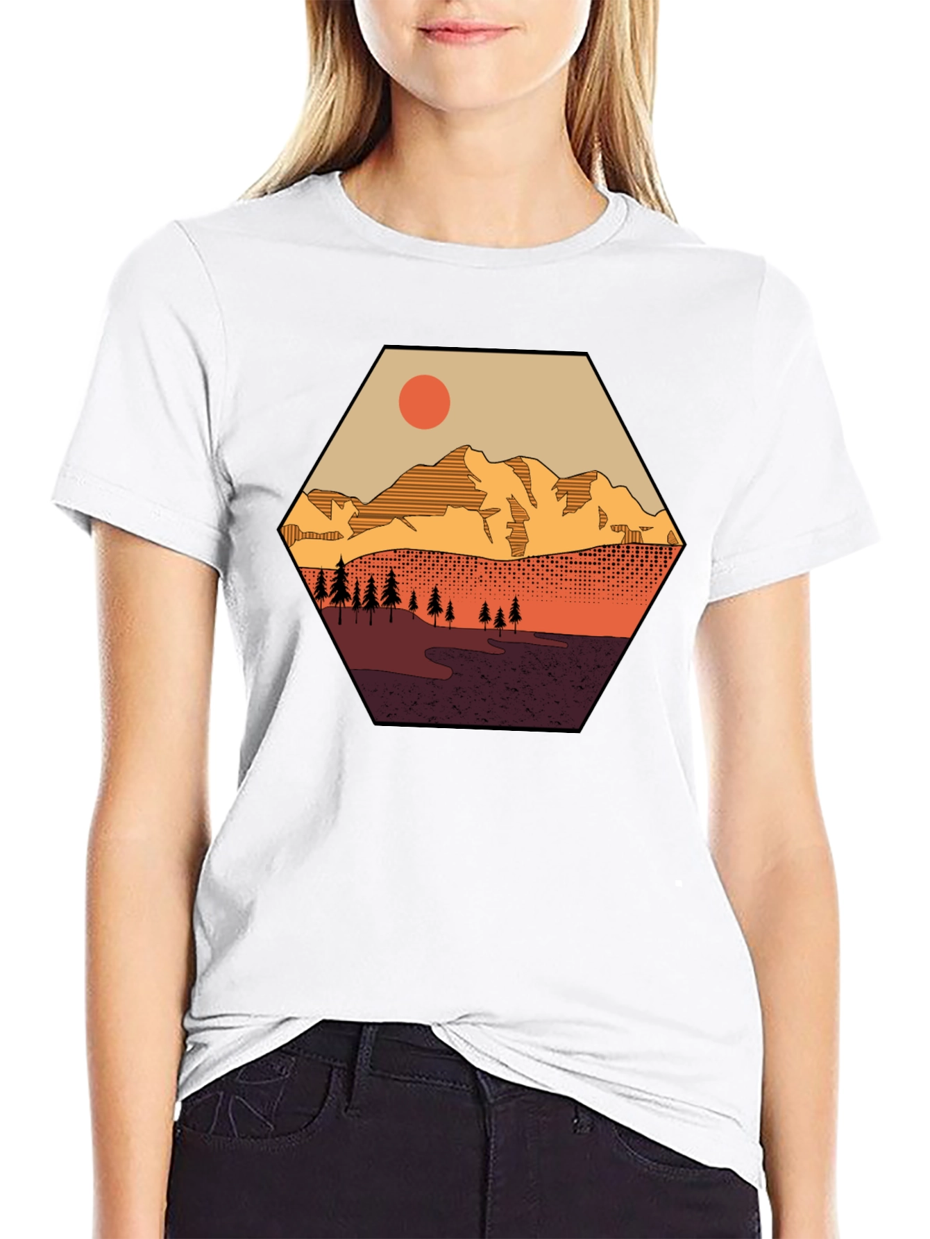 Mountain Graphic Tee - Hexagon Landscape Print