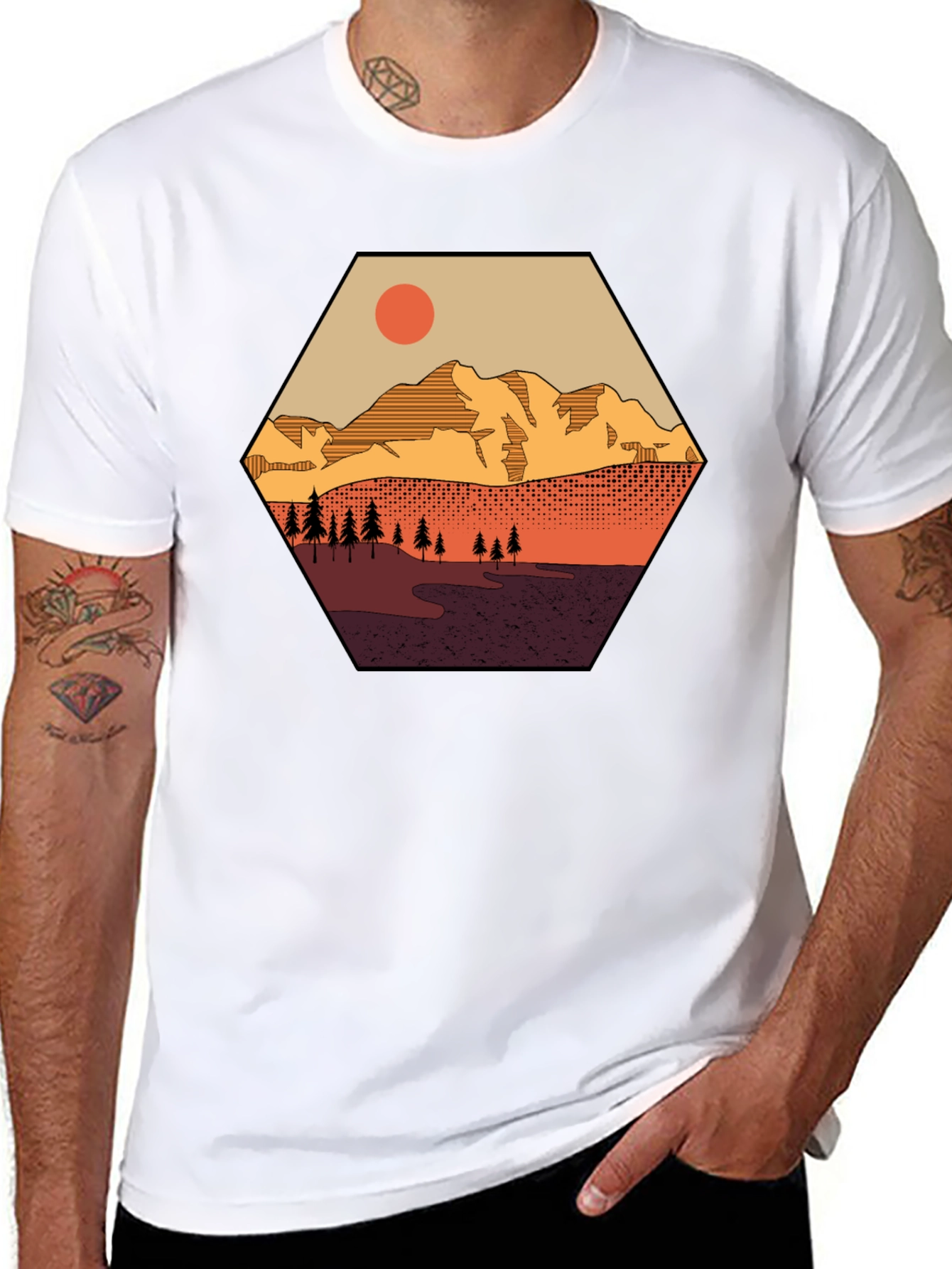 Mountain Graphic Tee - Hexagon Landscape Print