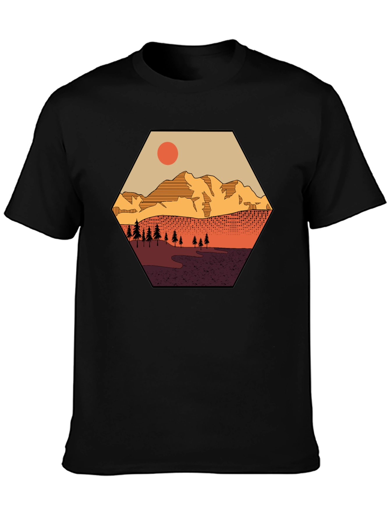 Mountain Graphic Tee - Hexagon Landscape Print