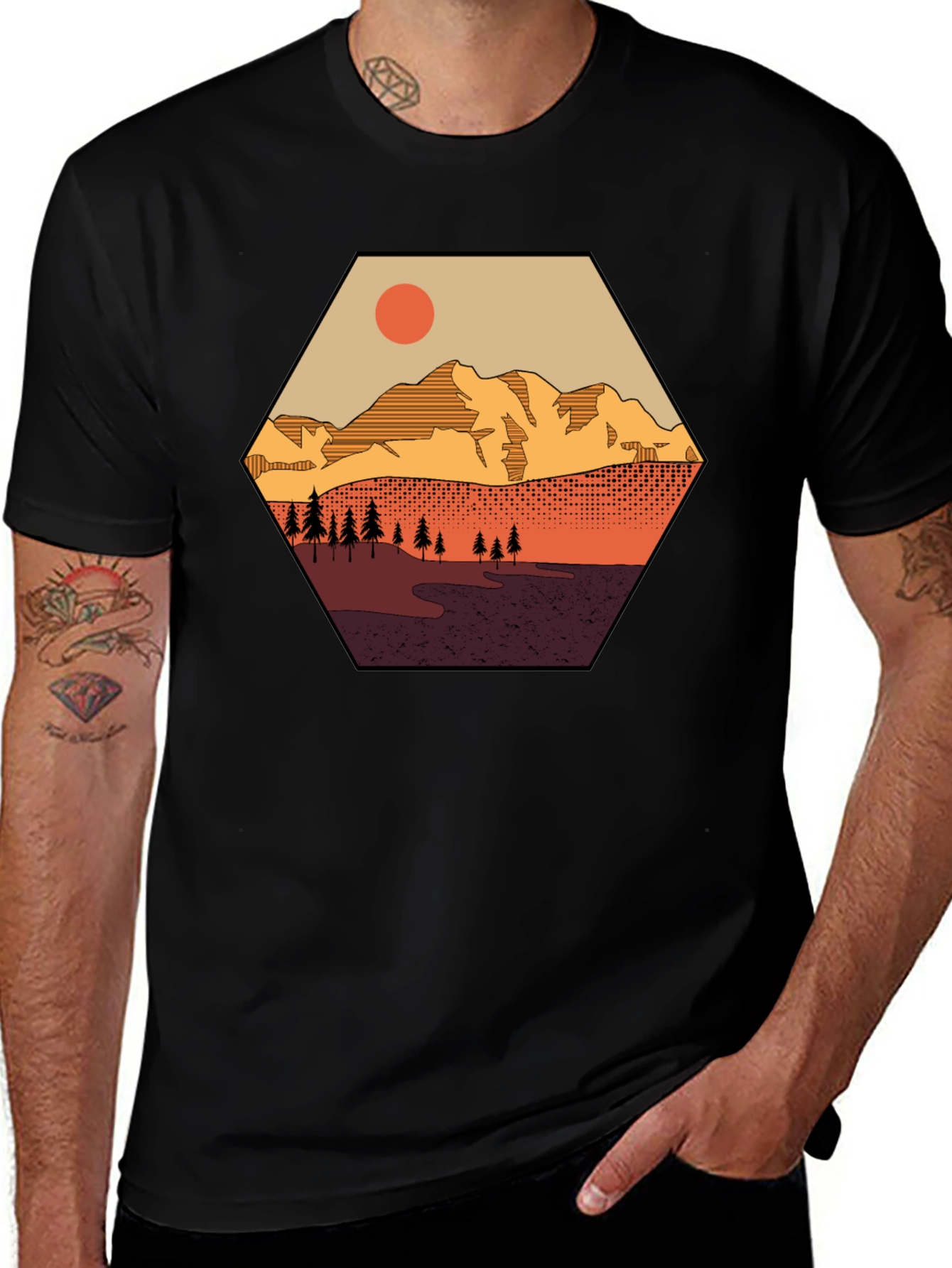 Mountain Graphic Tee - Hexagon Landscape Print