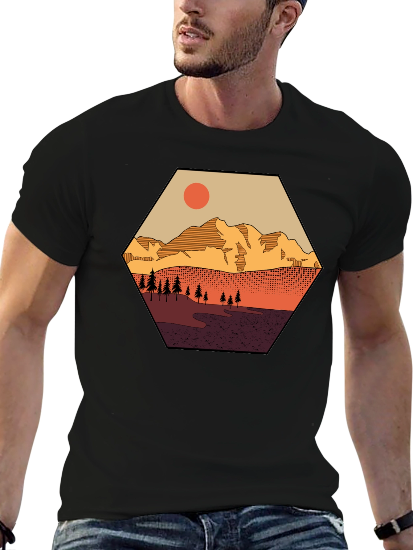 Mountain Graphic Tee - Hexagon Landscape Print