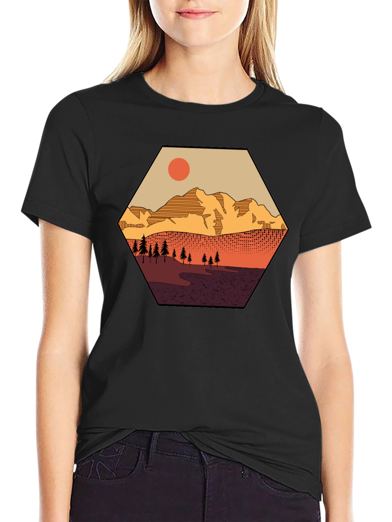 Mountain Graphic Tee - Hexagon Landscape Print