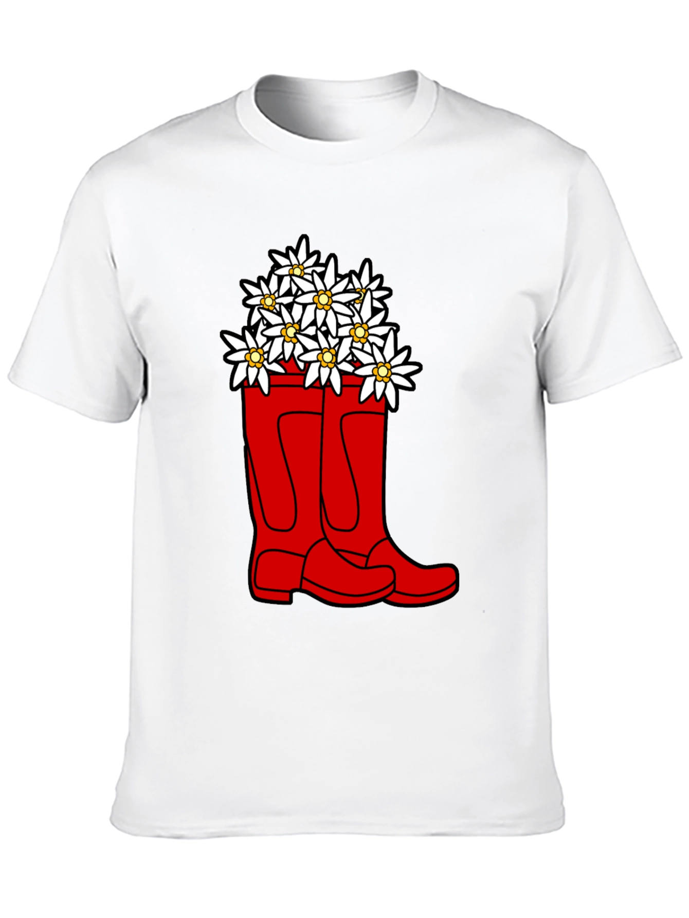 Edelweiss Flowers in Red Boots T-Shirt