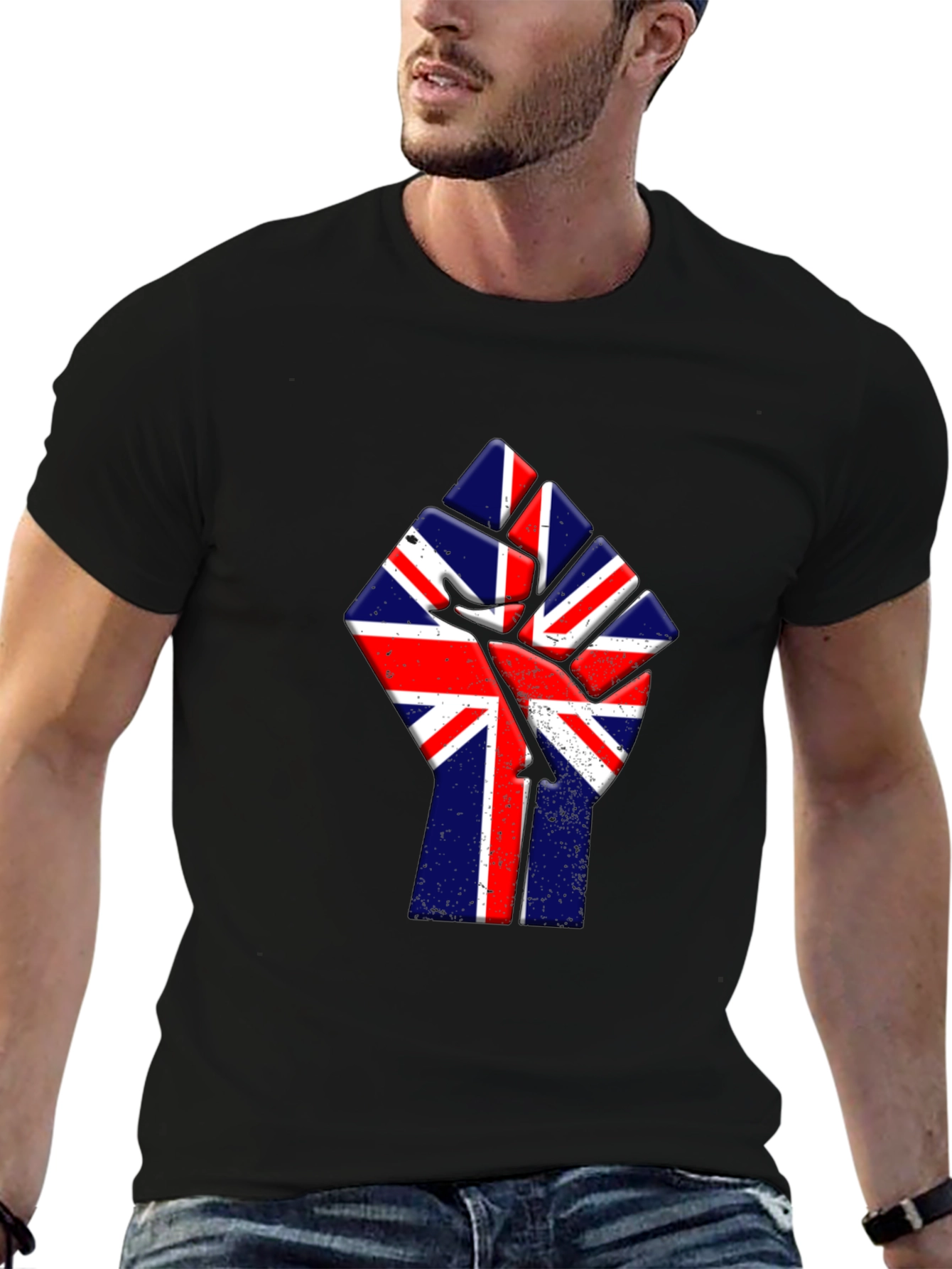 Union Jack Fist Graphic Tee - Black Cotton T-Shirt