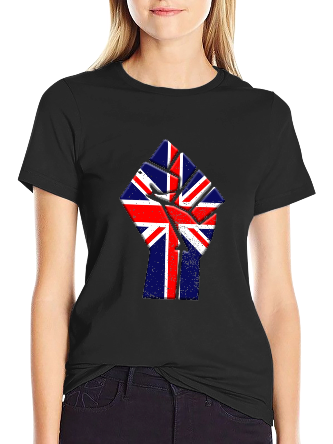 Union Jack Fist Graphic Tee - Black Cotton T-Shirt