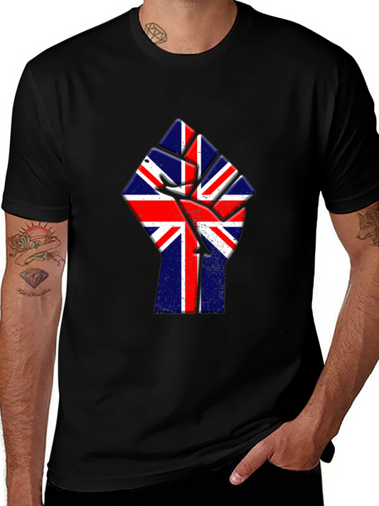Union Jack Fist Graphic Tee - Black Cotton T-Shirt