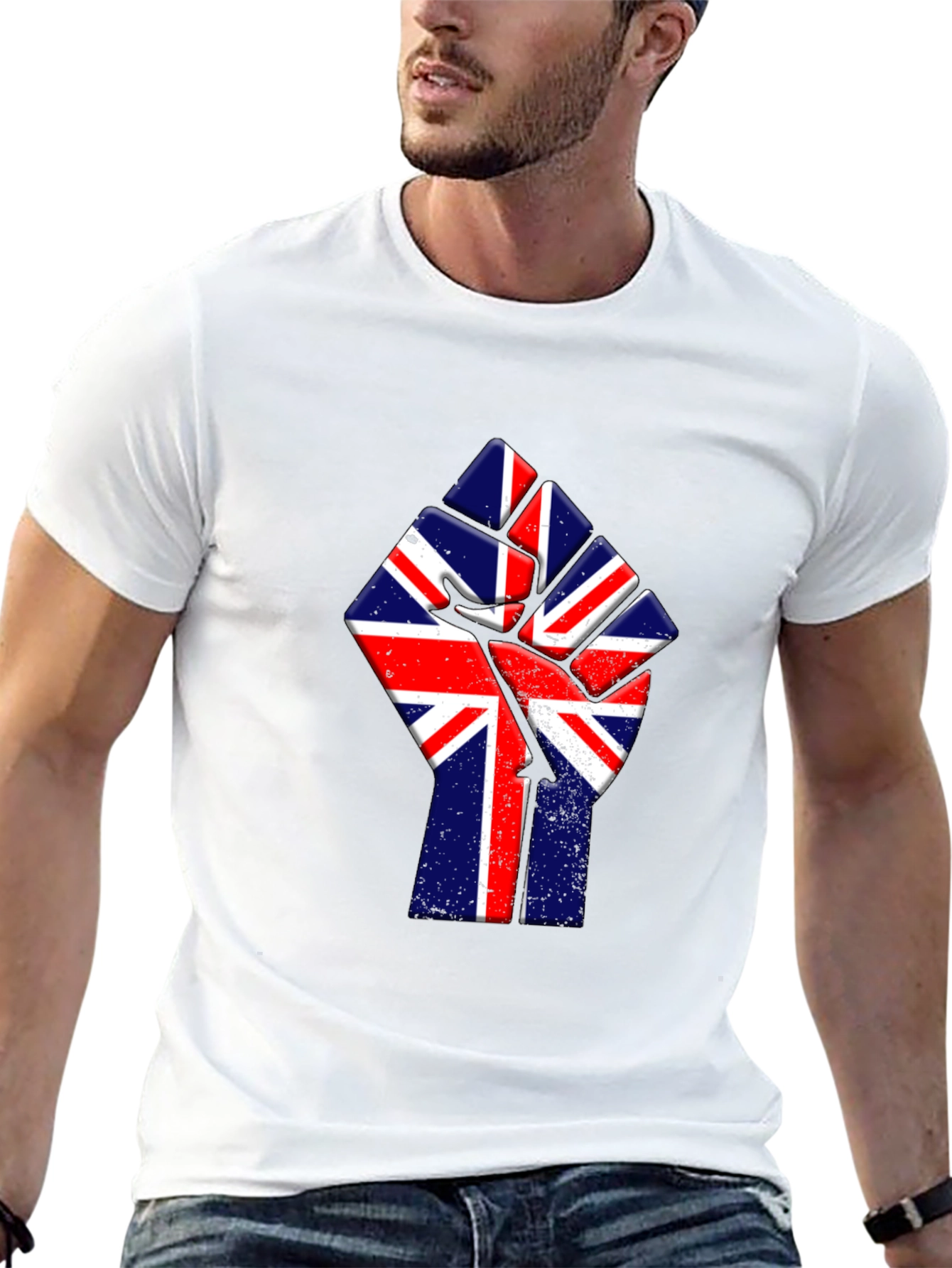 Union Jack Fist Graphic Tee - Black Cotton T-Shirt