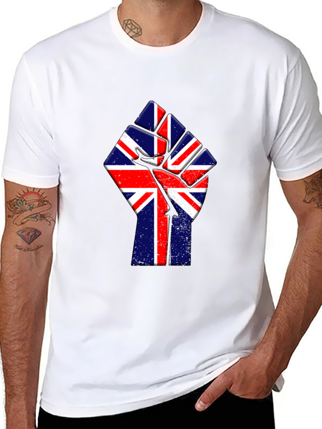 Union Jack Fist Graphic Tee - Black Cotton T-Shirt