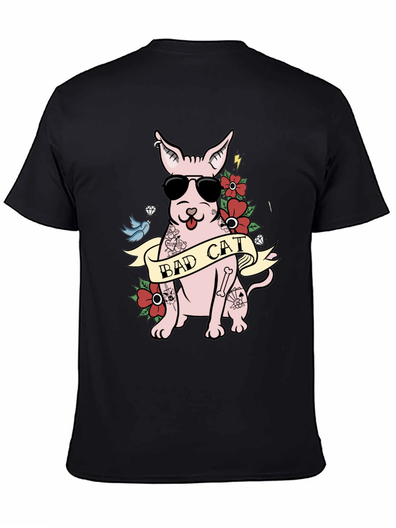 Bad Cat Tattoo Style T-Shirt