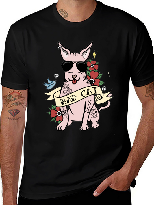 Bad Cat Tattoo Style T-Shirt
