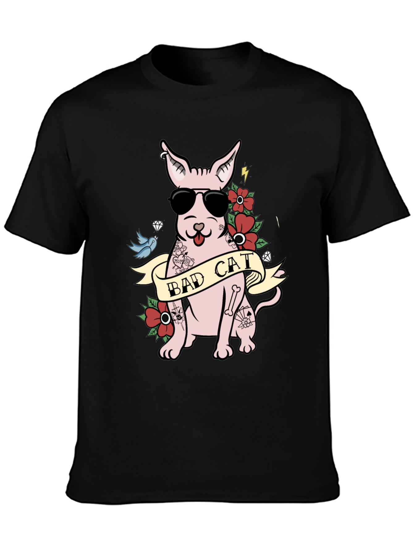 Bad Cat Tattoo Style T-Shirt