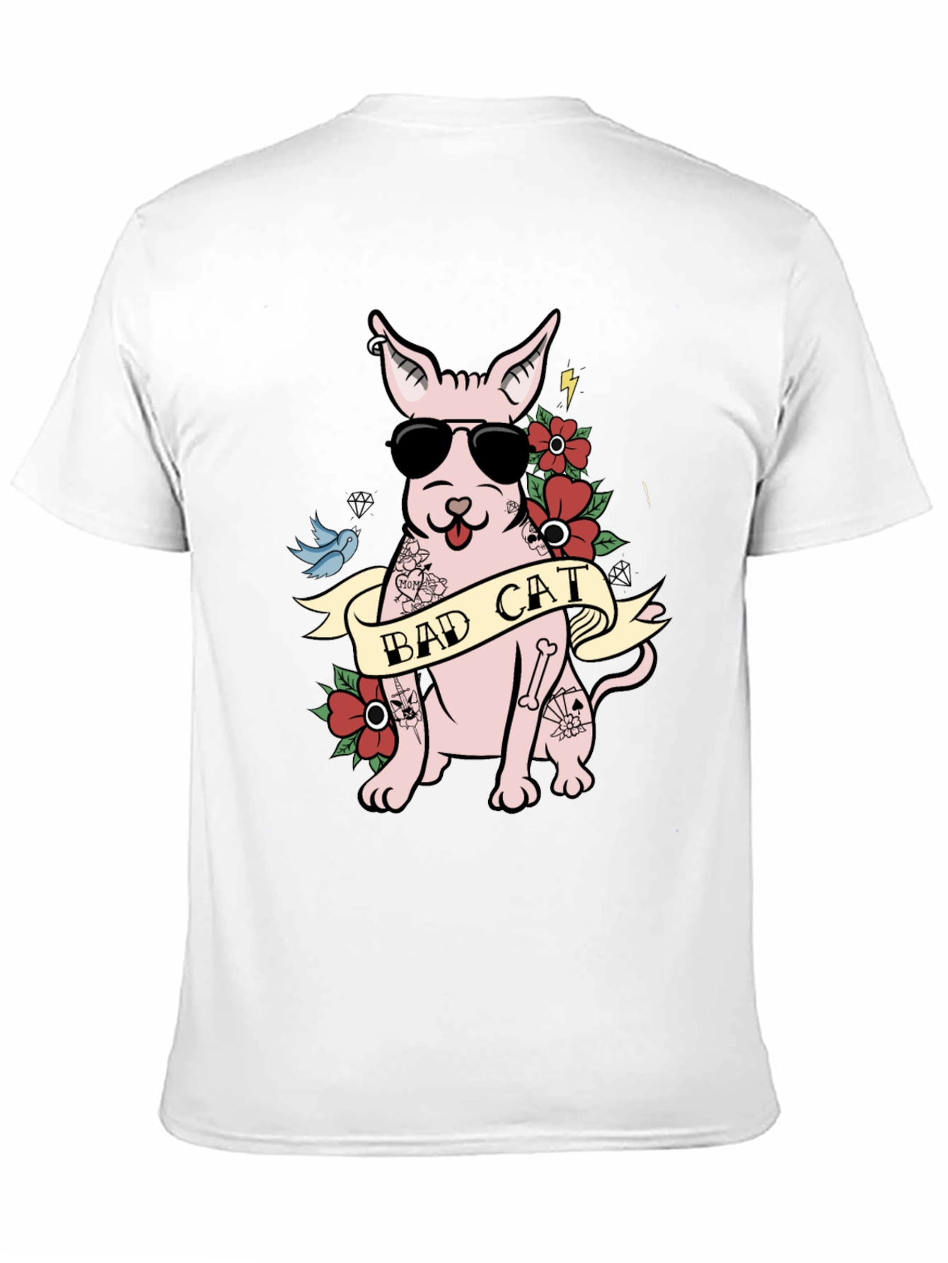 Bad Cat Tattoo Style T-Shirt