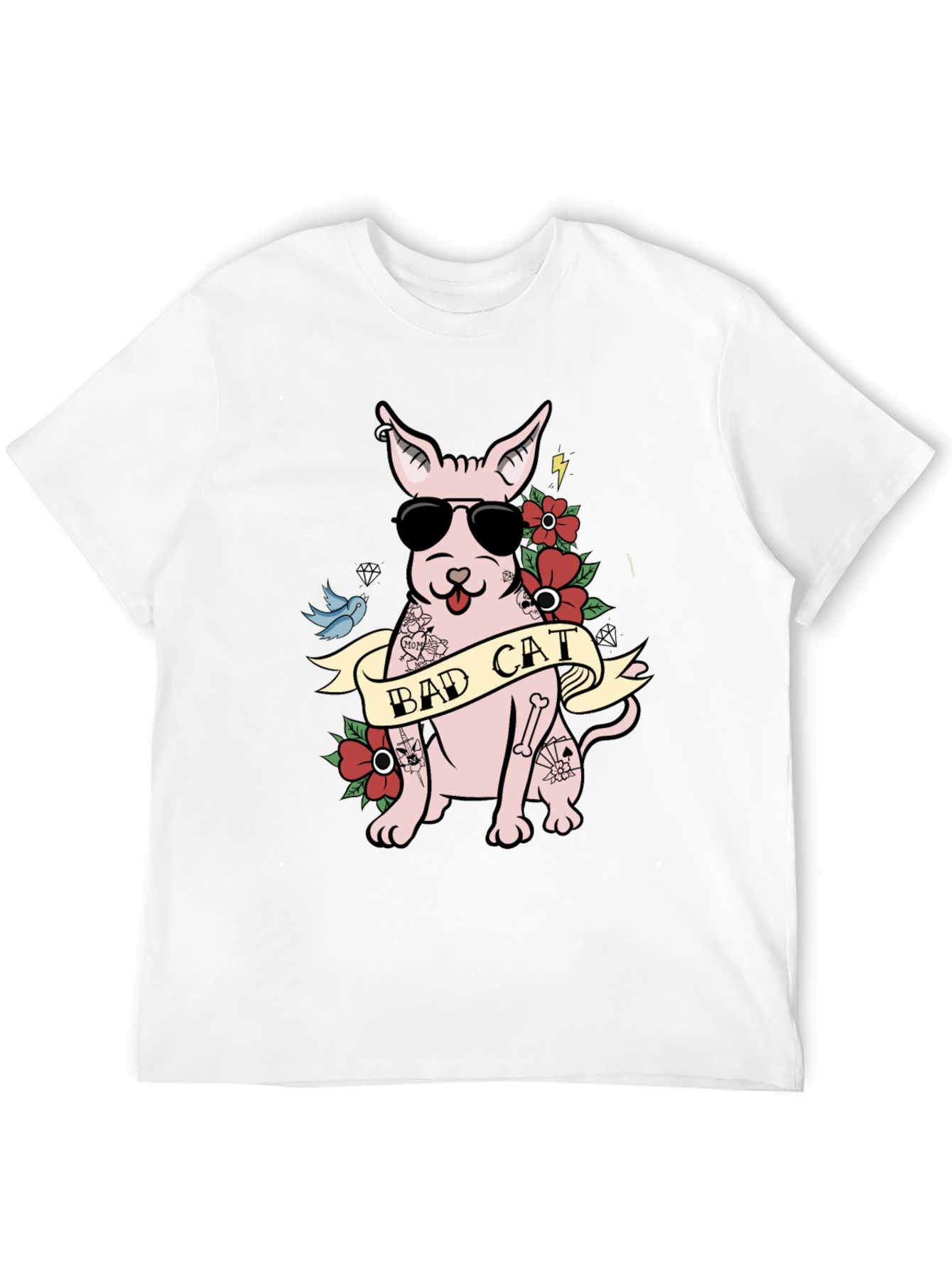 Bad Cat Tattoo Style T-Shirt