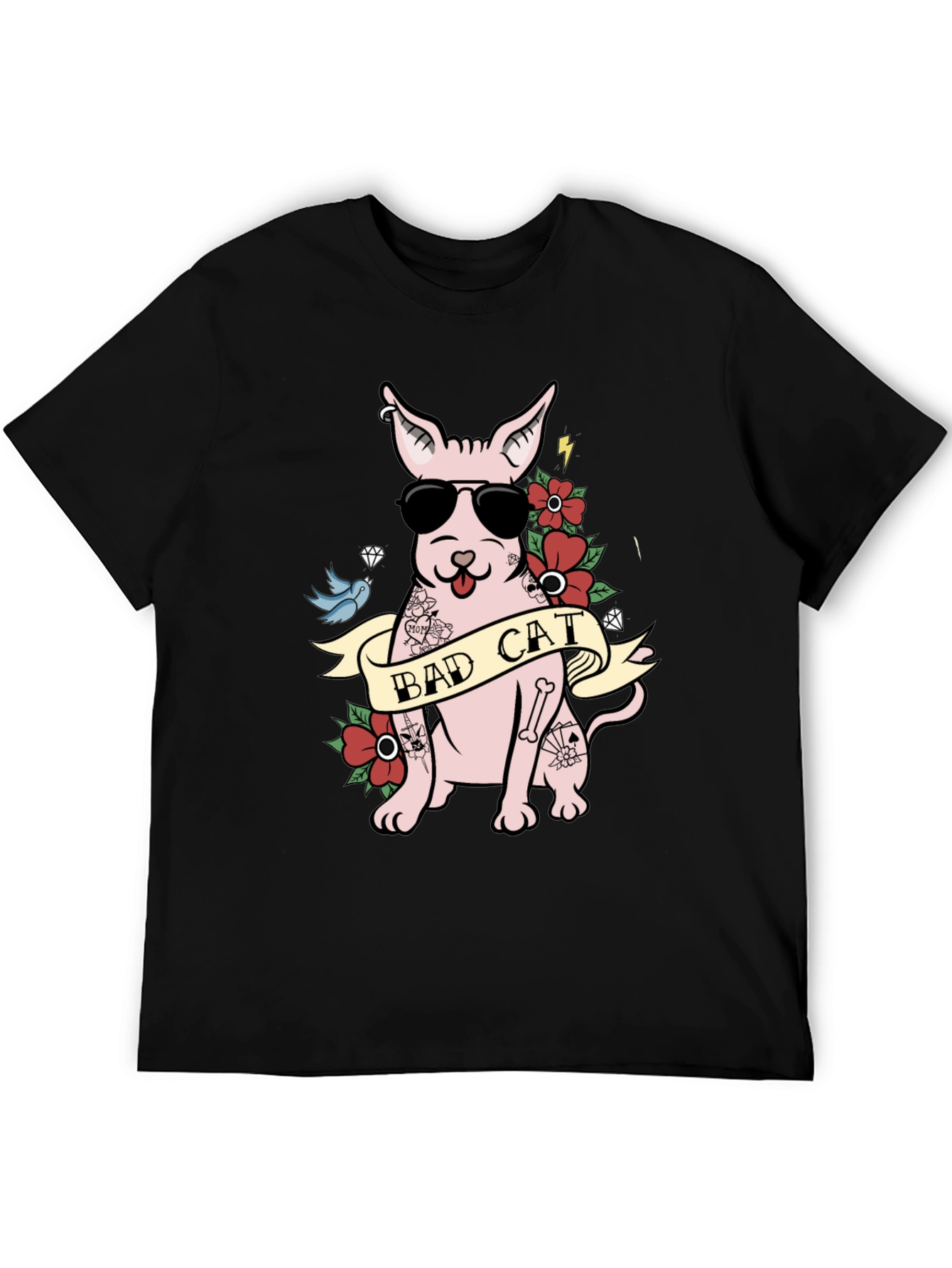 Bad Cat Tattoo Style T-Shirt