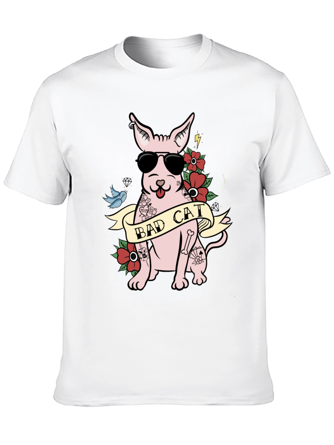 Bad Cat Tattoo Style T-Shirt